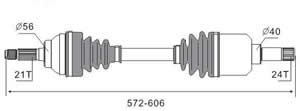 Semieje Garma Peugeot 205 87/.. Izq 575mm 21/22 Mang 66mm