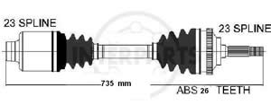 Semieje Garma Renault Clio 2 01/.S/E Abs 26z Der 696mm 23/23